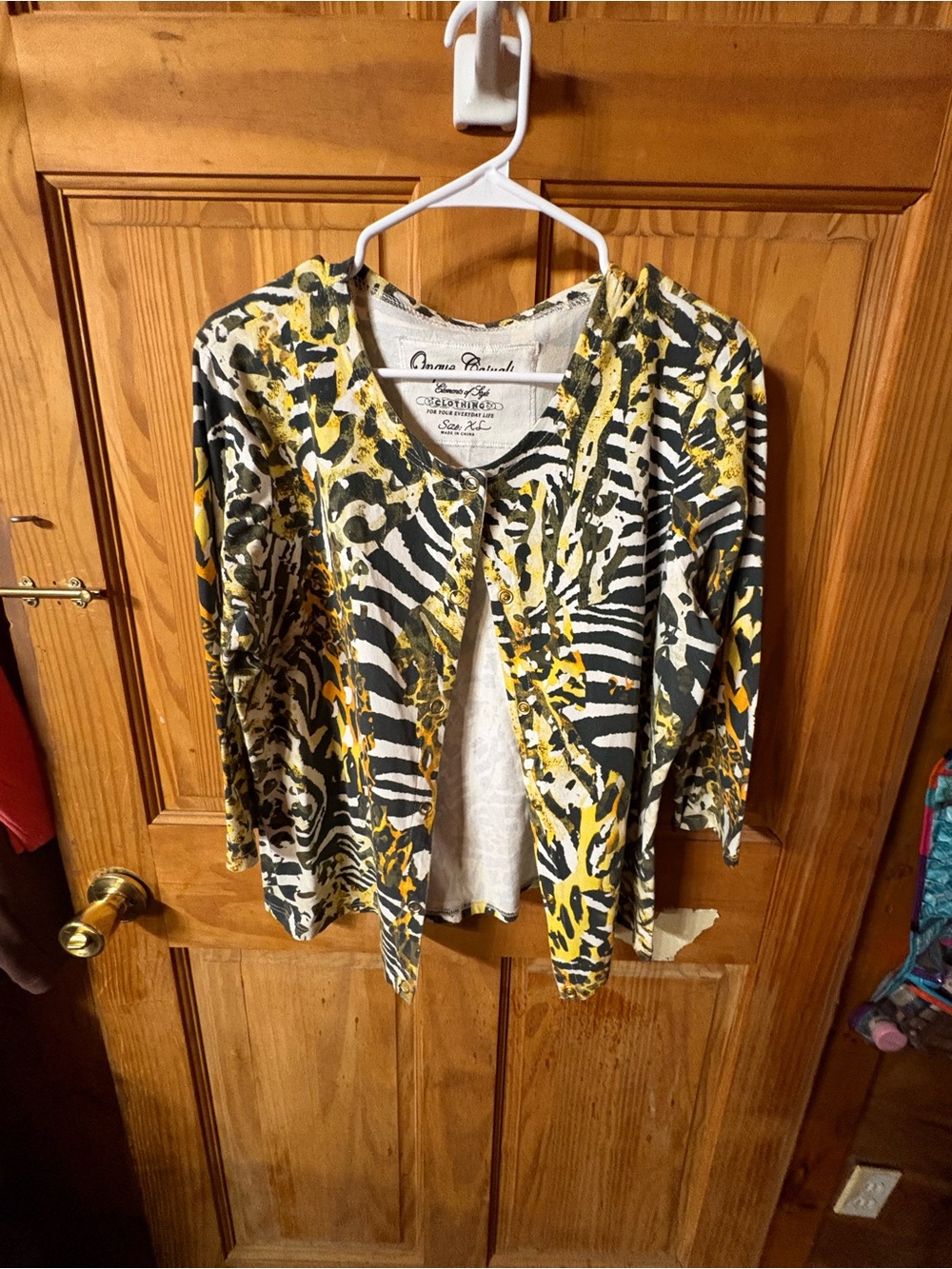 Dana Buchman Women's Yellow Black Patterned Cardigan